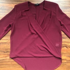Maroon Long-Sleeve V-Neck Blouse
